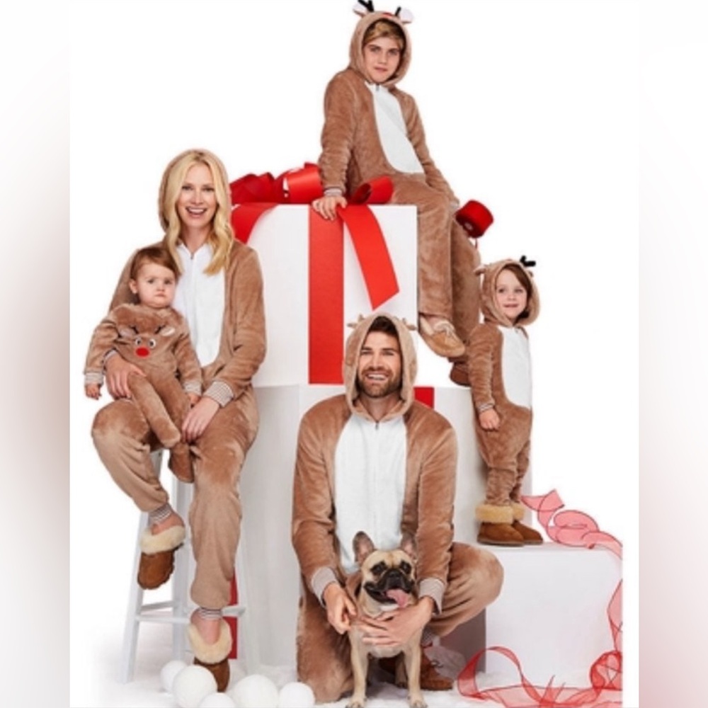 RUDOLPH REINDEER 1 PIECE MATCHING FAMILY PAJAMAS HOODED MENS XXL CHRISTMAS